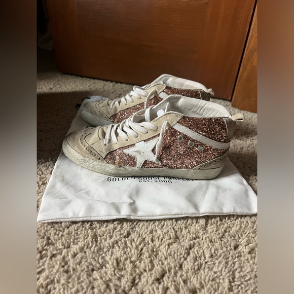 Golden goose mid star classic rose gold glitter w/ passport!